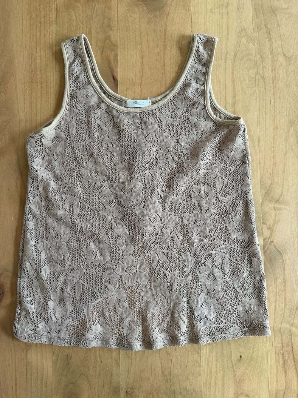 Poetry Clothing Women's Taupe Floral Lace Cross-Back Tank Top